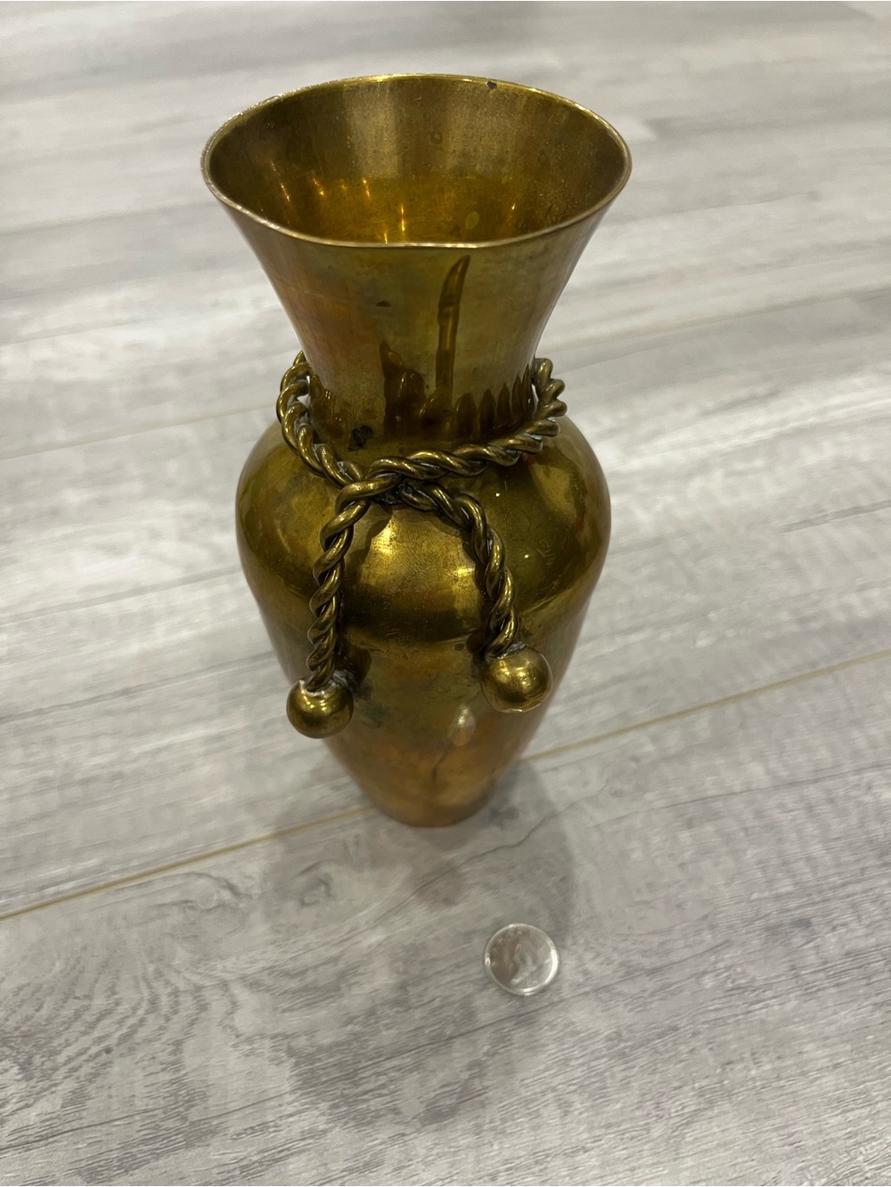 Brass Decorative Vase with Rope Accent - Gold